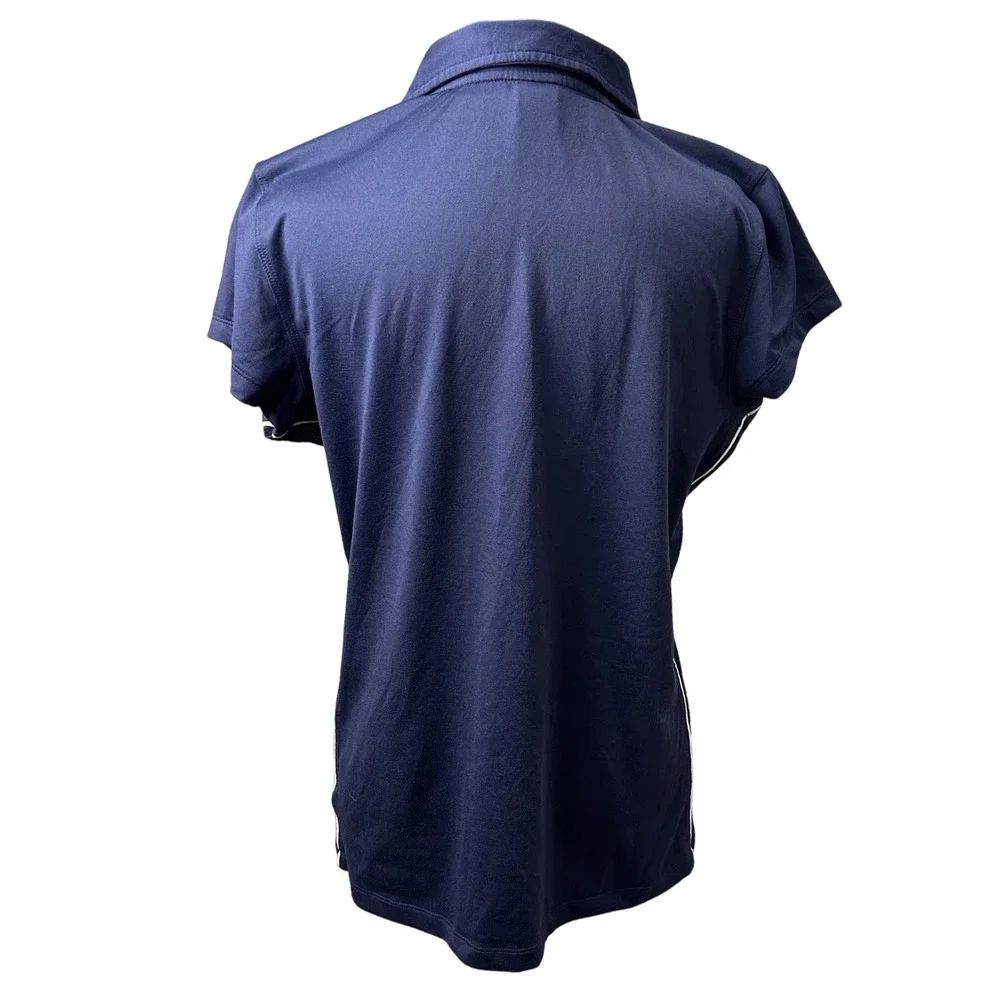 Alo Yoga CoolFit Womens XL Navy Blue‎ Short Sleeve Performance Polo Shirt Crest